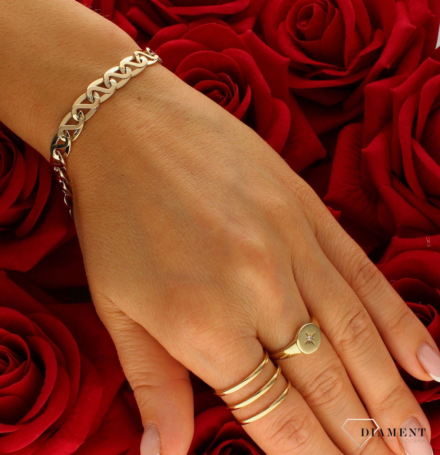 Złota bransoletka damska 375 duże ogniwka BR 4347 375. Złota bransoletka damska. Damska bransoletka złota próby 375. Bransoletka złota idealna na prezent dla kobiety..jpg